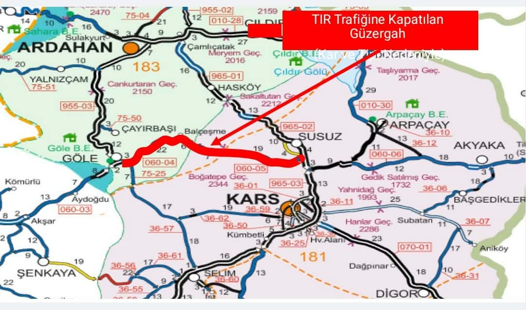 Kars’ta Susuz–Boğatepe–Göle yolu tır trafiğine kapatıldı